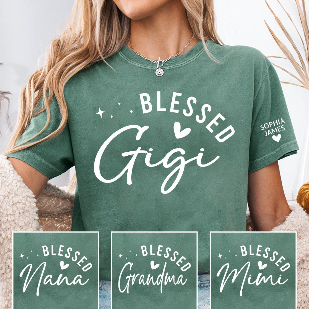 Blessed Gigi Shirt, Personalized Grandma T-Shirt with Heart, Custom Family Apparel for Gigi