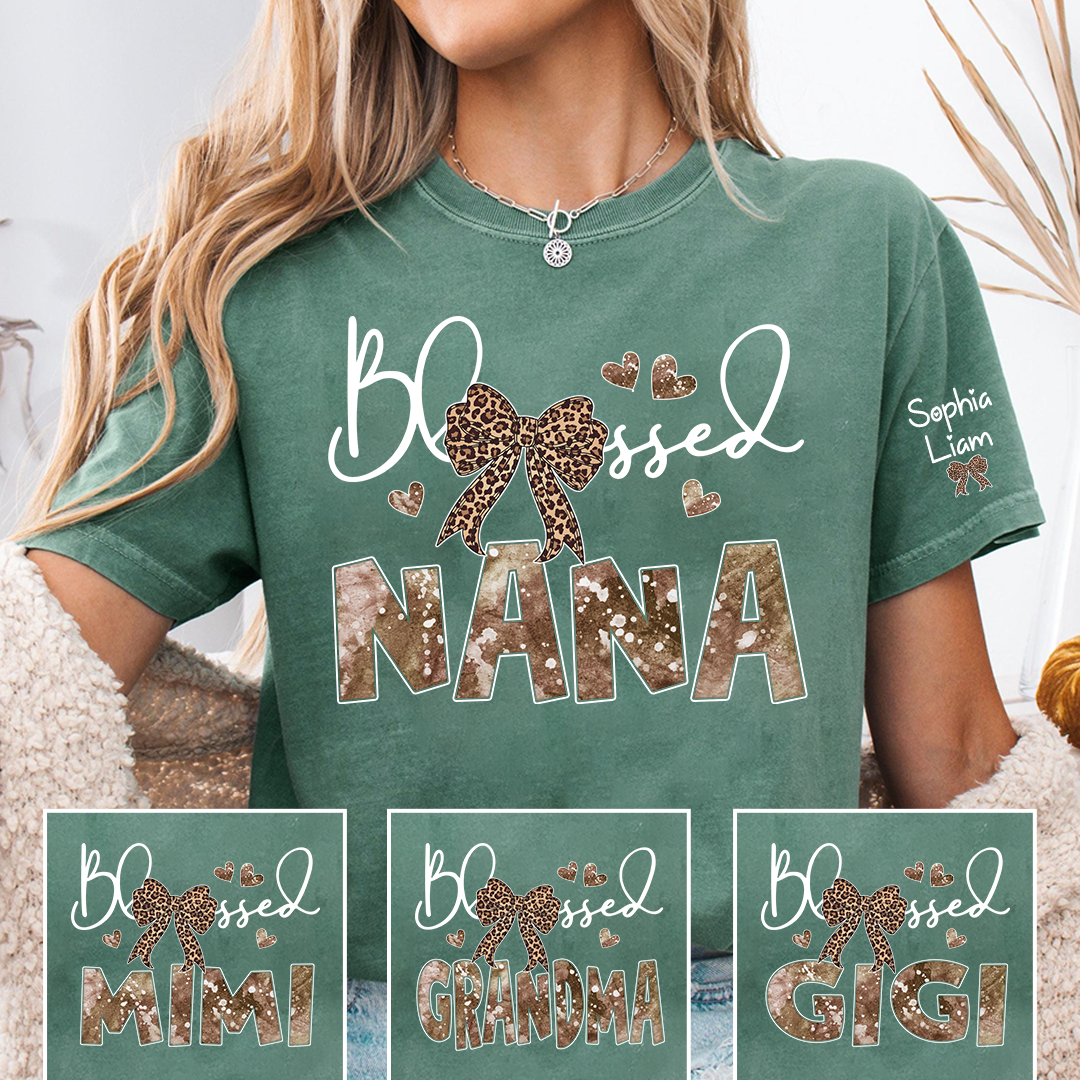Blessed Nana Grandma Shirt, Elegant Nana T Shirt with Bow and Hearts, Family Gift