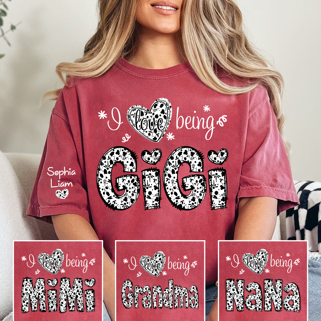 I Love Being Gigi Shirt for Grandma, Cute Floral Heart Typography Gigi T-Shirt, Sweet Family Gift for Women