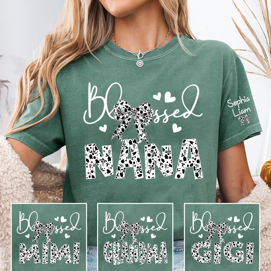 Nana Shirt Blessed Design, Floral Pattern Nana Tee with Bow, Mother’s Day Gift for Nana