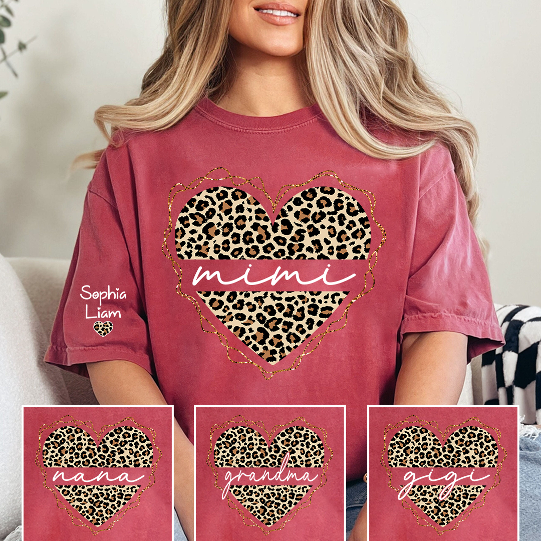 Mimi Leopard Heart Shirt for Women, Cute Grandma Mimi T-Shirt with Stylish Animal Print Design