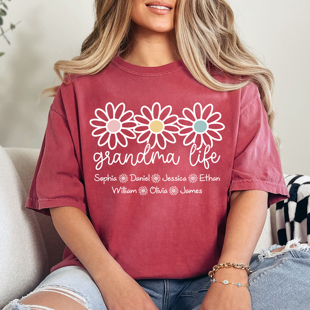 Personalized Grandma Life Shirt with Grandkids Names, Custom Daisy Grandma T-Shirt, Gift for Grandma