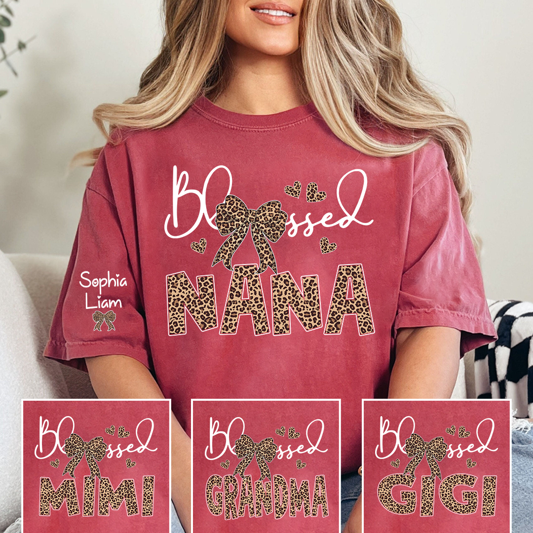 Blessed Nana Shirt, Leopard Print Nana T Shirt with Bow, Cute Grandma Gift for Women