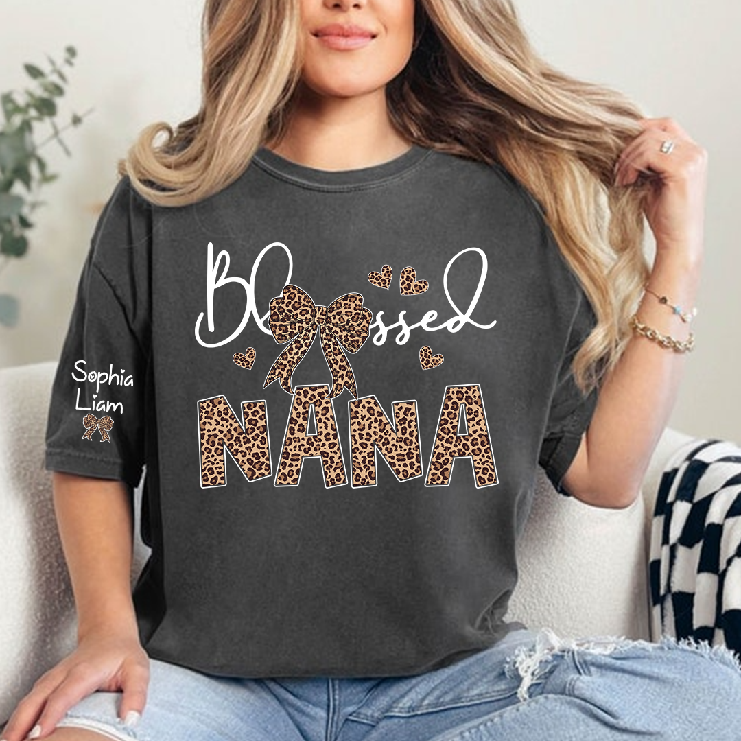 Blessed Nana Shirt, Leopard Print Nana T Shirt with Bow, Cute Grandma Gift for Women