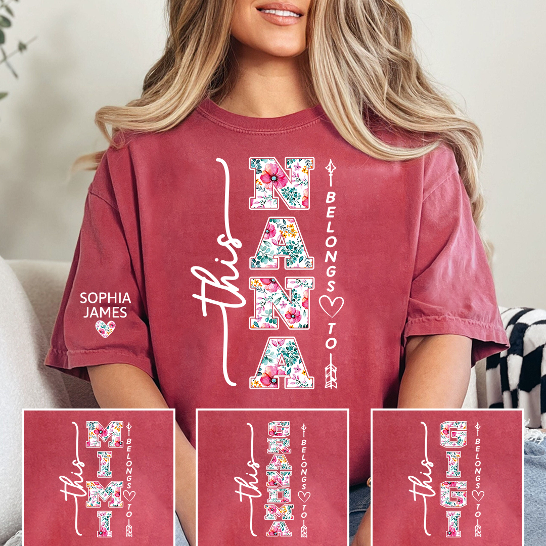 Custom This Nana Belongs To T-Shirt, Floral Nana Shirt with Grandchildren Names, Family Gift Idea