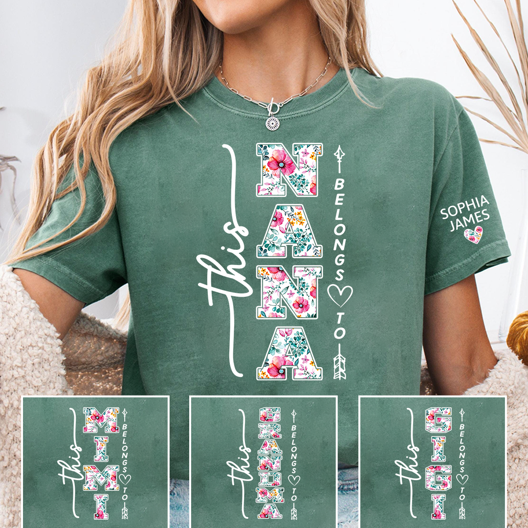 Custom This Nana Belongs To T-Shirt, Floral Nana Shirt with Grandchildren Names, Family Gift Idea