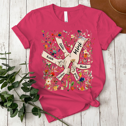 Custom Mimi Hand Flower Full Shirt, Personalized Nickname And Grandkids, Gift For Mother's Day