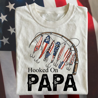 Hooked On Papa, Personalized Papa And Grandkids Father's Day T-Shirt