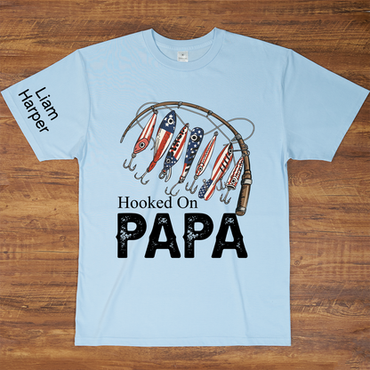Hooked On Papa, Personalized Papa And Grandkids Father's Day T-Shirt