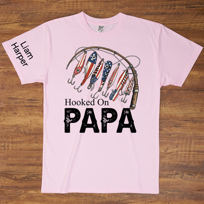 Hooked On Papa, Personalized Papa And Grandkids Father's Day T-Shirt