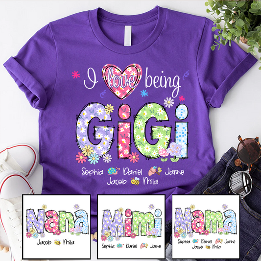 I Love Being Gigi Flower Gigi And Grandkids T-Shirt