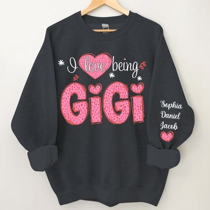 I Love Being Gigi Valentine Pink Heart Sweatshirt