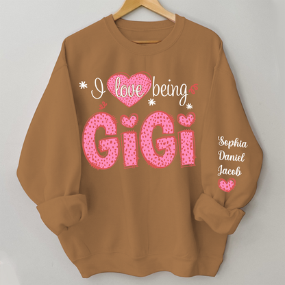 I Love Being Gigi Valentine Pink Heart Sweatshirt