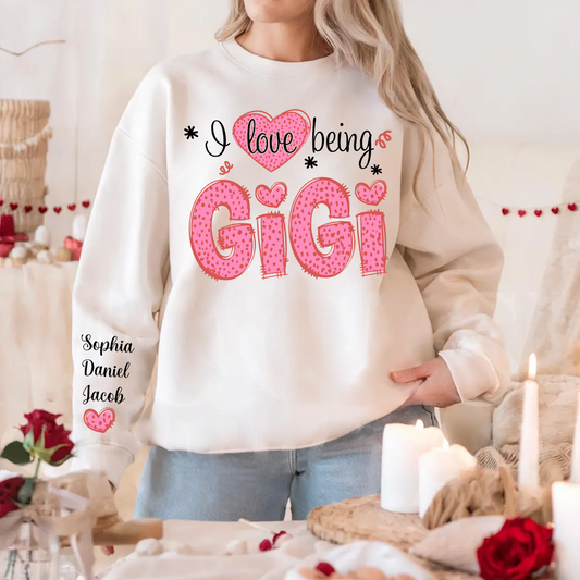 I Love Being Gigi and Grandkids Pink Valentine Sweatshirt