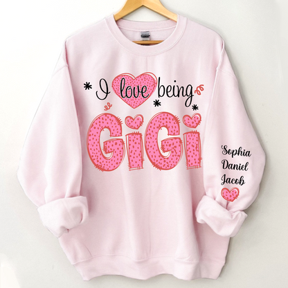 I Love Being Gigi Valentine Pink Heart Sweatshirt