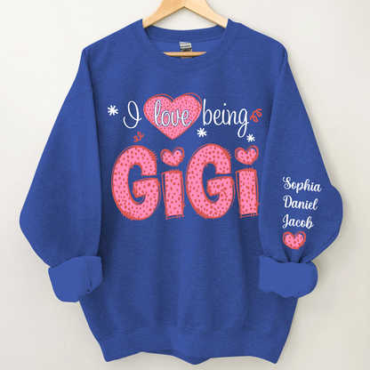 I Love Being Gigi Valentine Pink Heart Sweatshirt