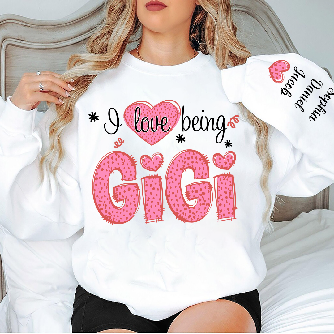 I Love Being Gigi Valentine Pink Heart Sweatshirt