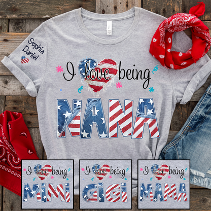 I Love Being Nana, Mimi, Grandma, 4th of July, Heart America Nana and Grandkid T-shirt