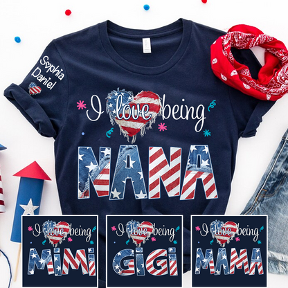 I Love Being Nana, Mimi, Grandma, 4th of July, Heart America Nana and Grandkid T-shirt