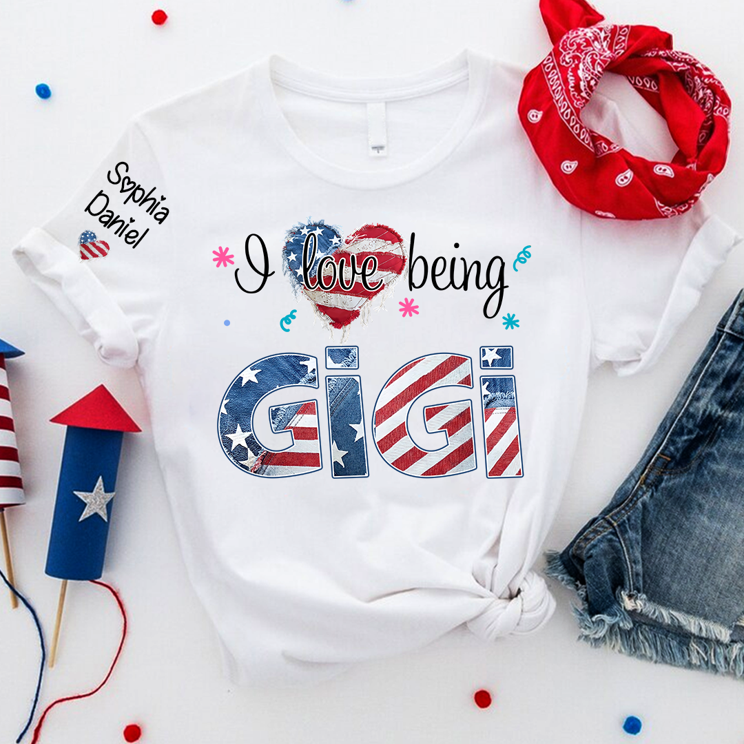 I Love Being Nana, Mimi, Grandma, 4th of July, Heart America Nana and Grandkid T-shirt