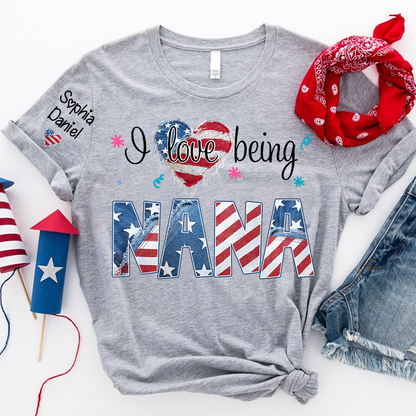 I Love Being Nana, Mimi, Grandma, 4th of July, Heart America Nana and Grandkid T-shirt