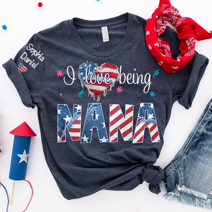 I Love Being Nana, Mimi, Grandma, 4th of July, Heart America Nana and Grandkid T-shirt