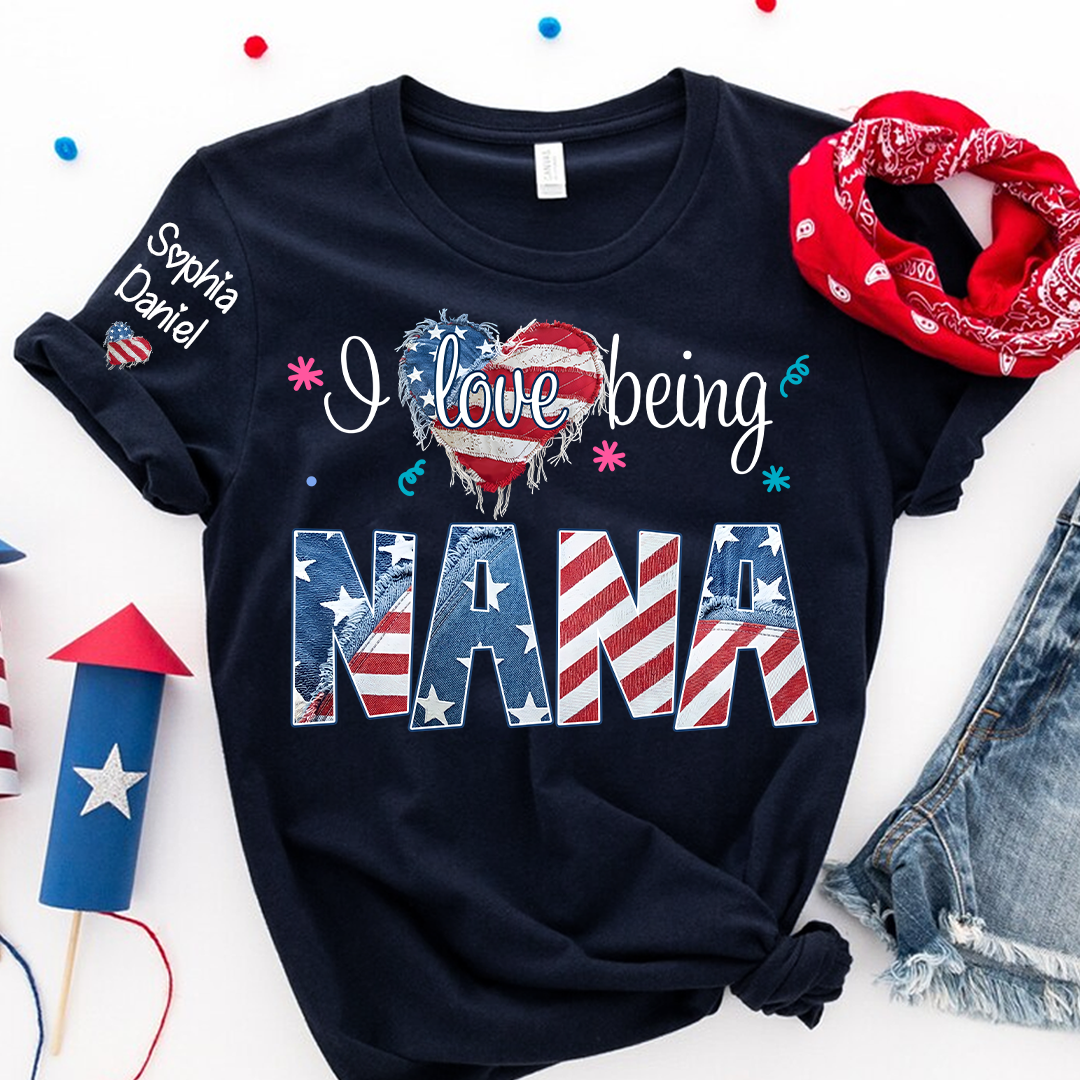 I Love Being Nana, Mimi, Grandma, 4th of July, Heart America Nana and Grandkid T-shirt