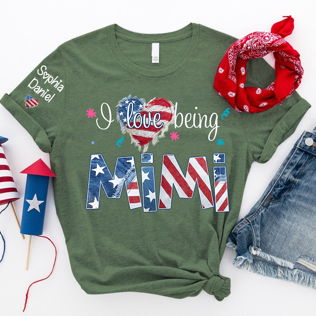 I Love Being Nana, Mimi, Grandma, 4th of July, Heart America Nana and Grandkid T-shirt