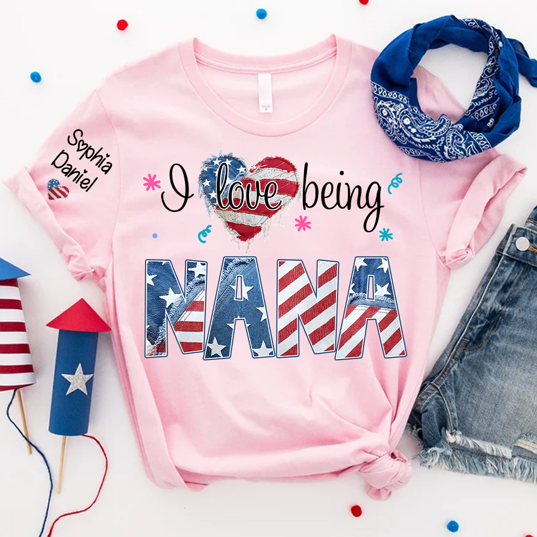 I Love Being Nana, Mimi, Grandma, 4th of July, Heart America Nana and Grandkid T-shirt