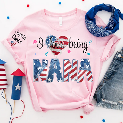 I Love Being Nana, Mimi, Grandma, 4th of July, Heart America Nana and Grandkid T-shirt