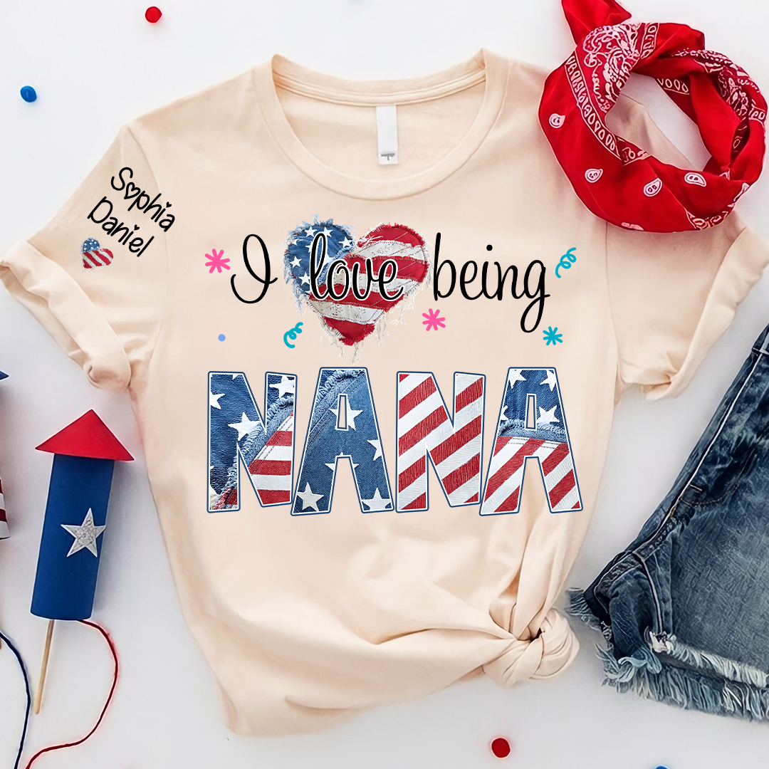 I Love Being Nana, Mimi, Grandma, 4th of July, Heart America Nana and Grandkid T-shirt