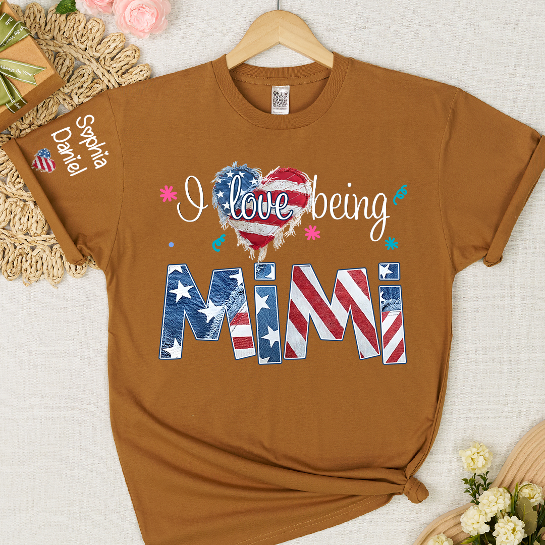 I Love Being Nana, Mimi, Grandma, 4th of July, Heart America Nana and Grandkid T-shirt