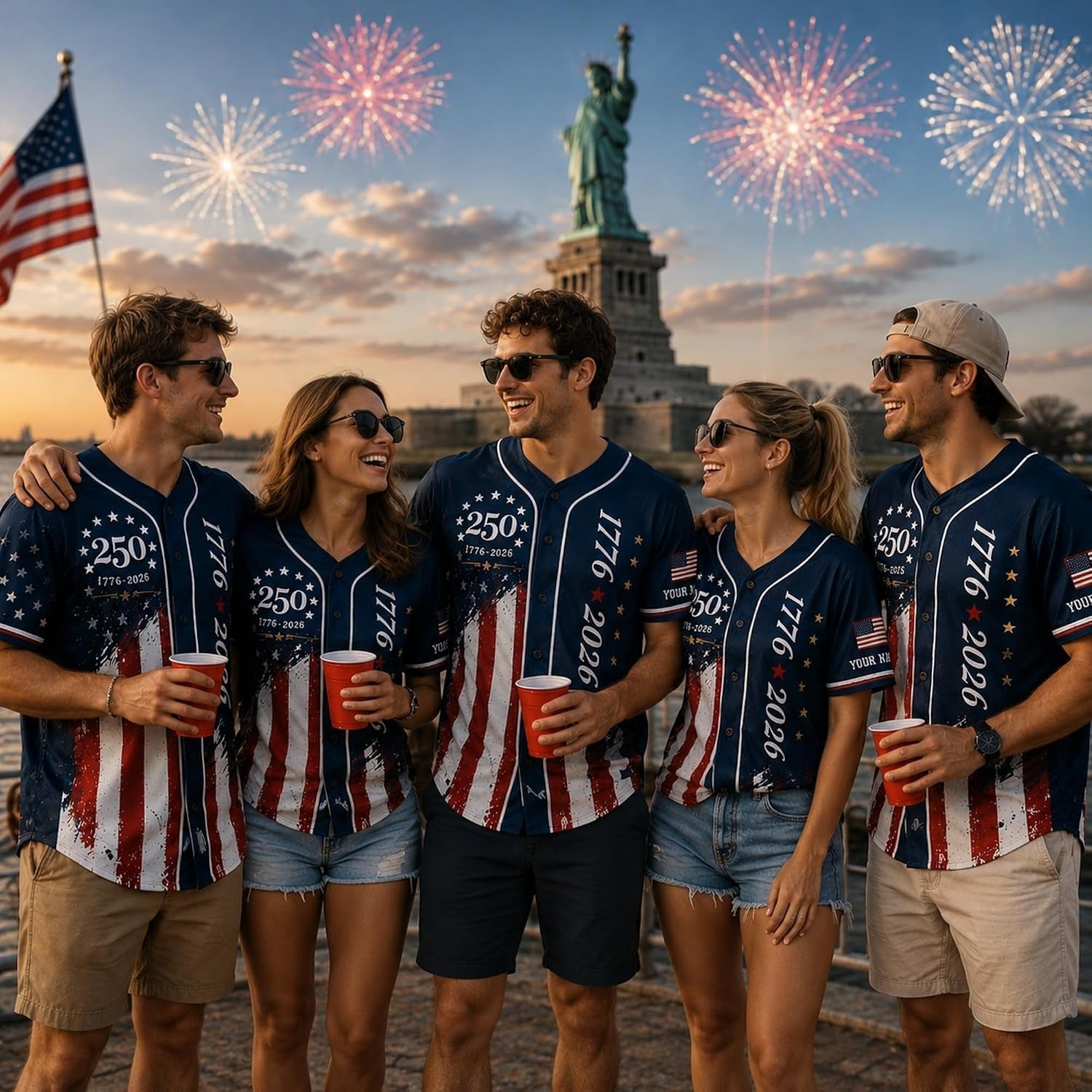 Custom Name 250th Anniversary Baseball Jersey Shirt, 250 Years of Freedom Button Down Jersey for Men Women Family