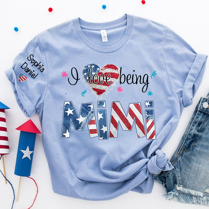 I Love Being Nana, Mimi, Grandma, 4th of July, Heart America Nana and Grandkid T-shirt