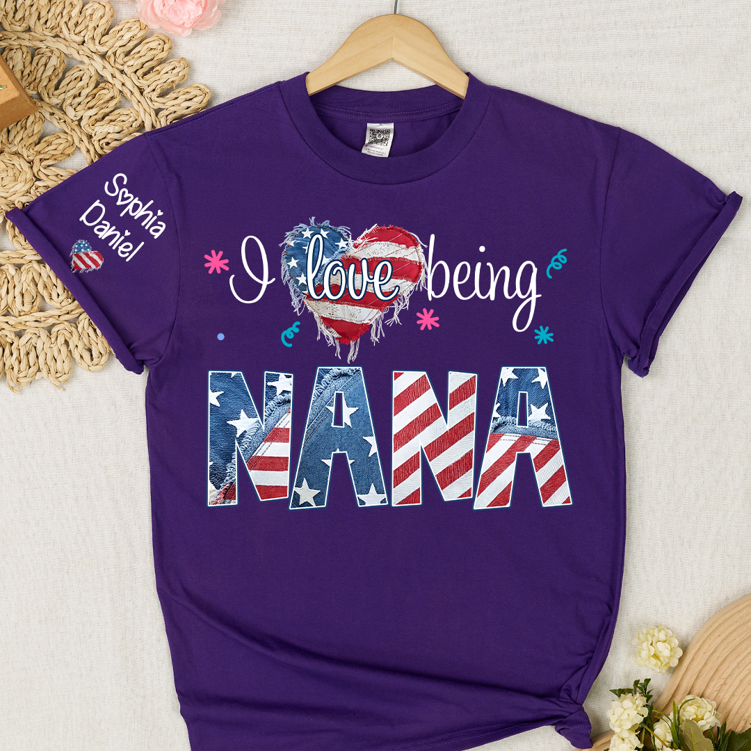 I Love Being Nana, Mimi, Grandma, 4th of July, Heart America Nana and Grandkid T-shirt