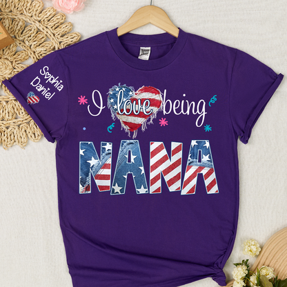I Love Being Nana, Mimi, Grandma, 4th of July, Heart America Nana and Grandkid T-shirt