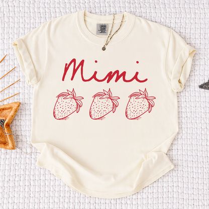 Comfort Colors® Personalized Mimi Strawberry Shirt, Custom Grandma Name Shirt with Kids Names, Cute Strawberry Family T-Shirt