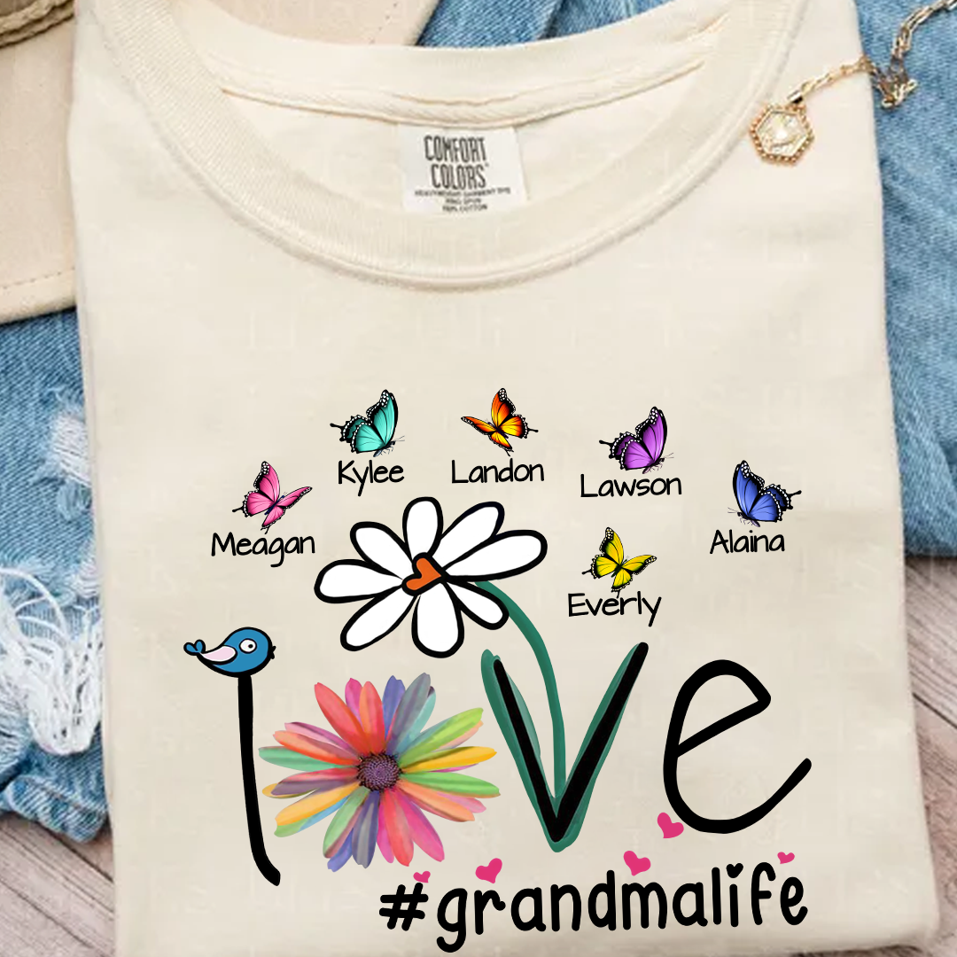 Comfort Colors® Love Grandma Butterfly T-Shirt, Custom Grandma With Grandkids Shirt