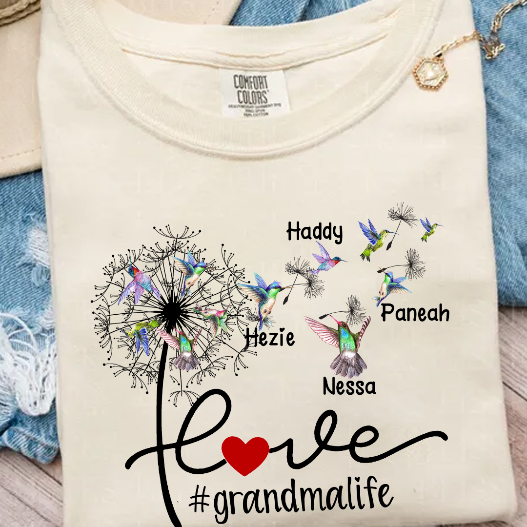 Comfort Colors® Love Grandma life with Grandkids Hummingbird Shirt, Gift For Grandma T-Shirt