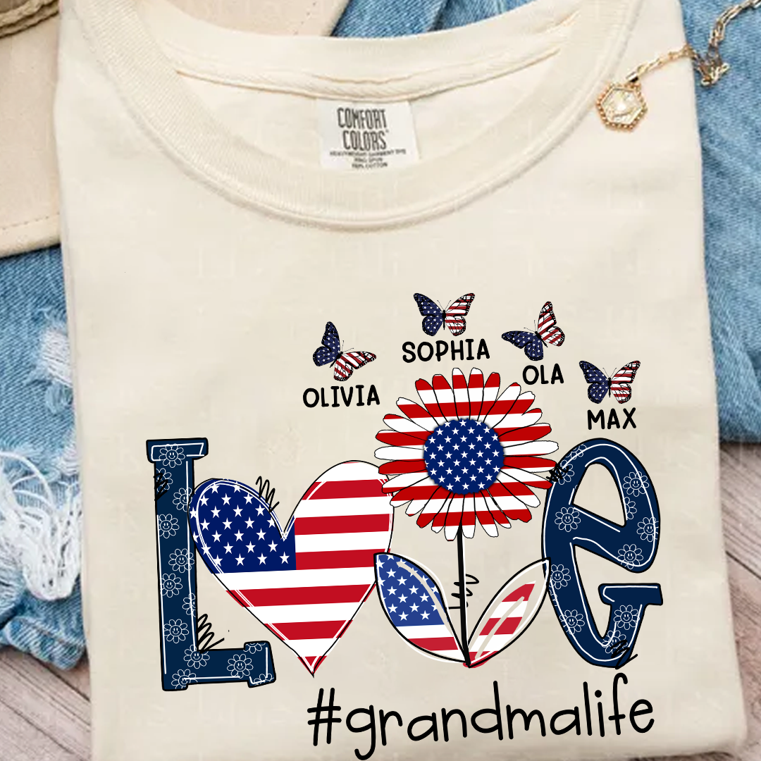 Comfort Colors® Love grandma life USA butterfly Shirt, Gift For Grandma T-Shirt