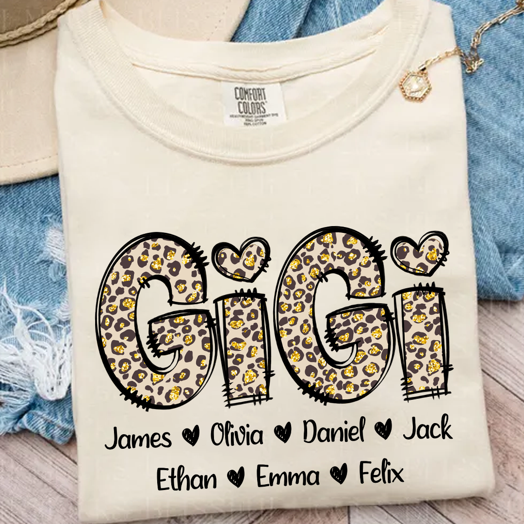 Comfort Colors® Gigi Leopard Trend Shirt, Custom Grandma With Grandkids, Gift for Grandma