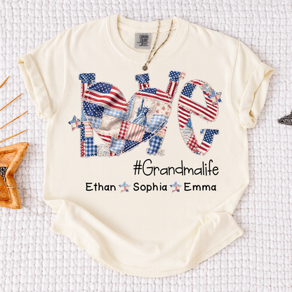 Grandma Patriotic Shirt, Love Grandmalife T-Shirt with Custom Names and Flag Design