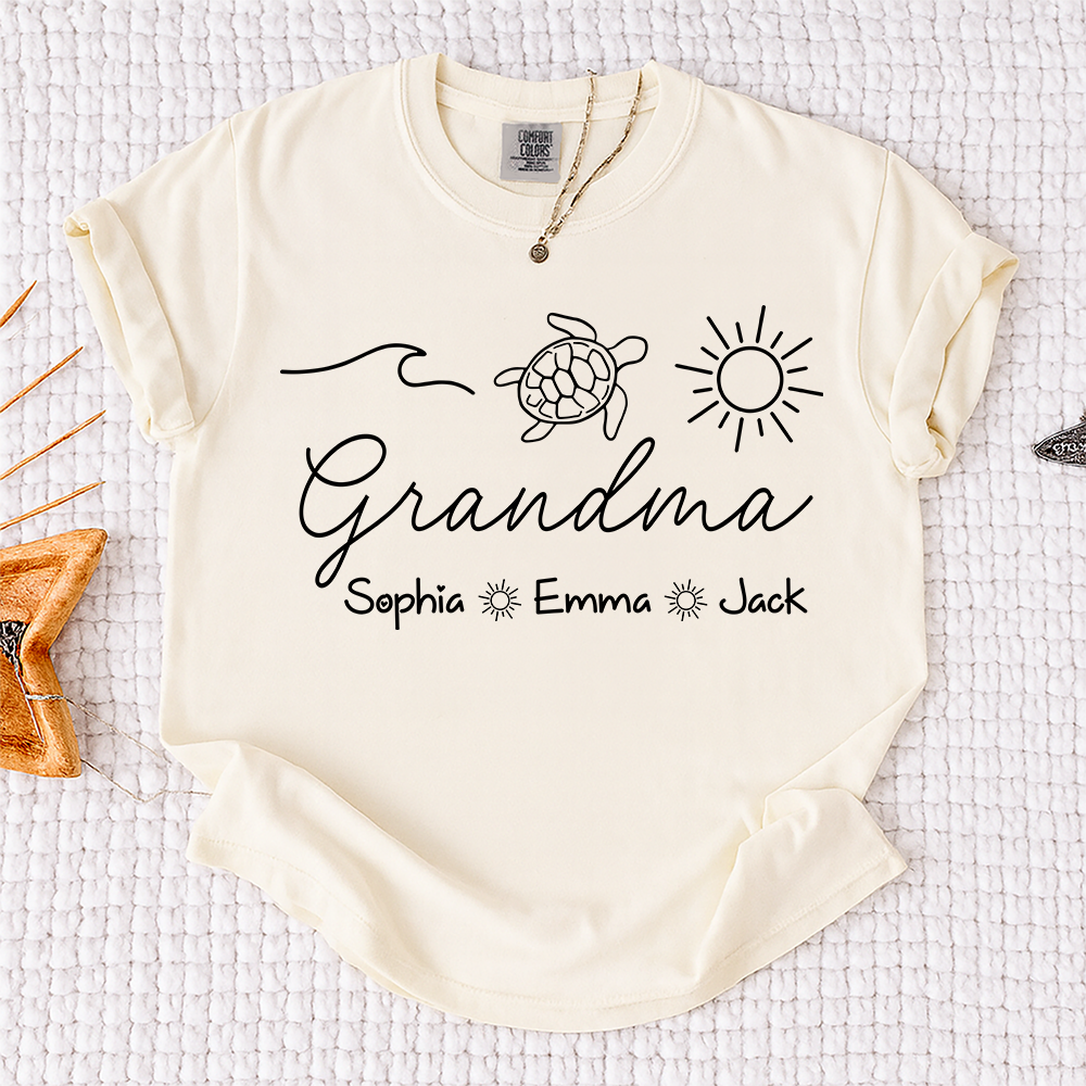 Comfort Colors® Personalized Grandma Turtle Shirt, Custom Grandkids Names Shirt, Sea Turtle Grandma Gift, Beach Grandma Shirt, Mothers Day Birthday Gift