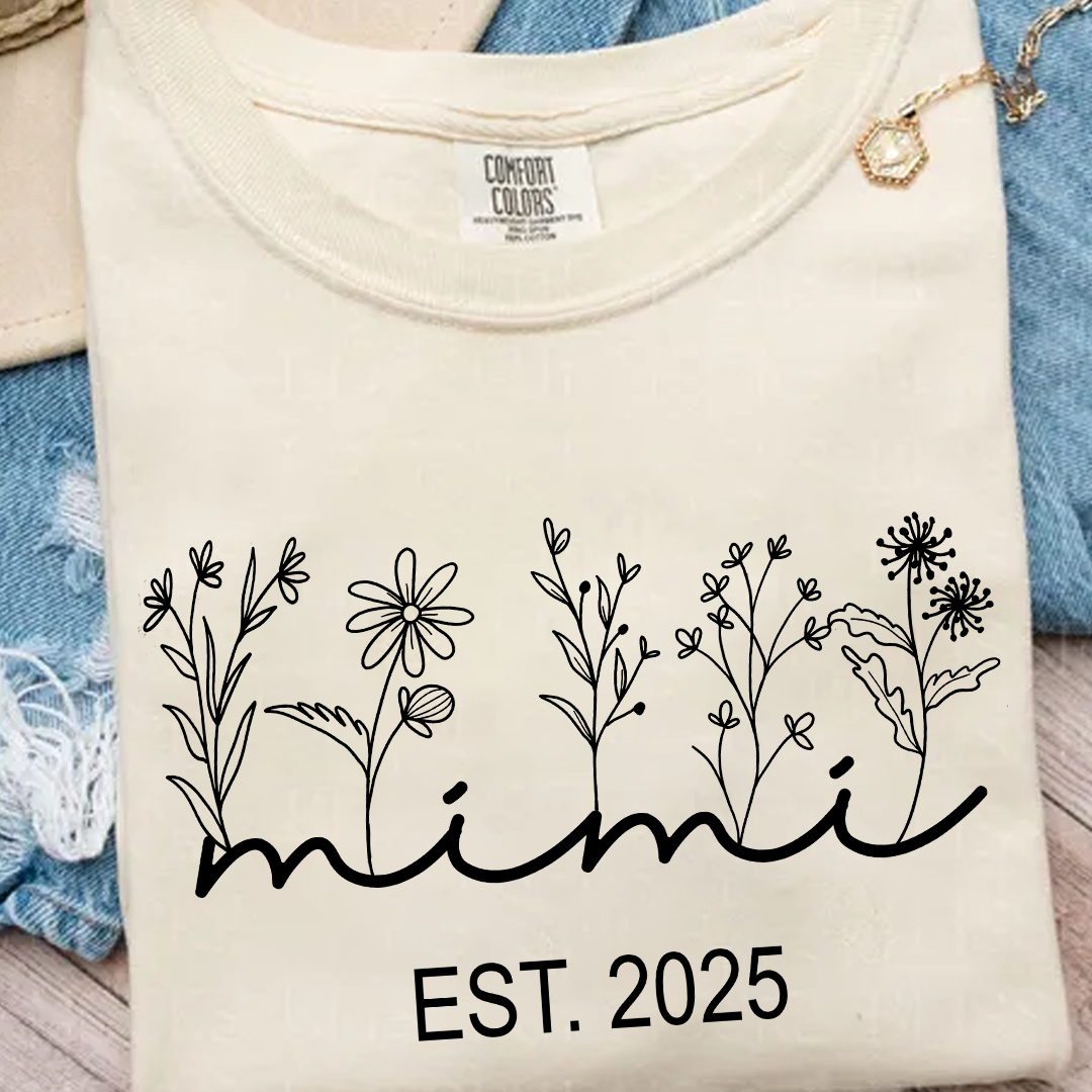 Comfort Colors® Mimi Est Wildflowers T-Shirt, Custom Grandma With Grandkids, Gift for Grandma