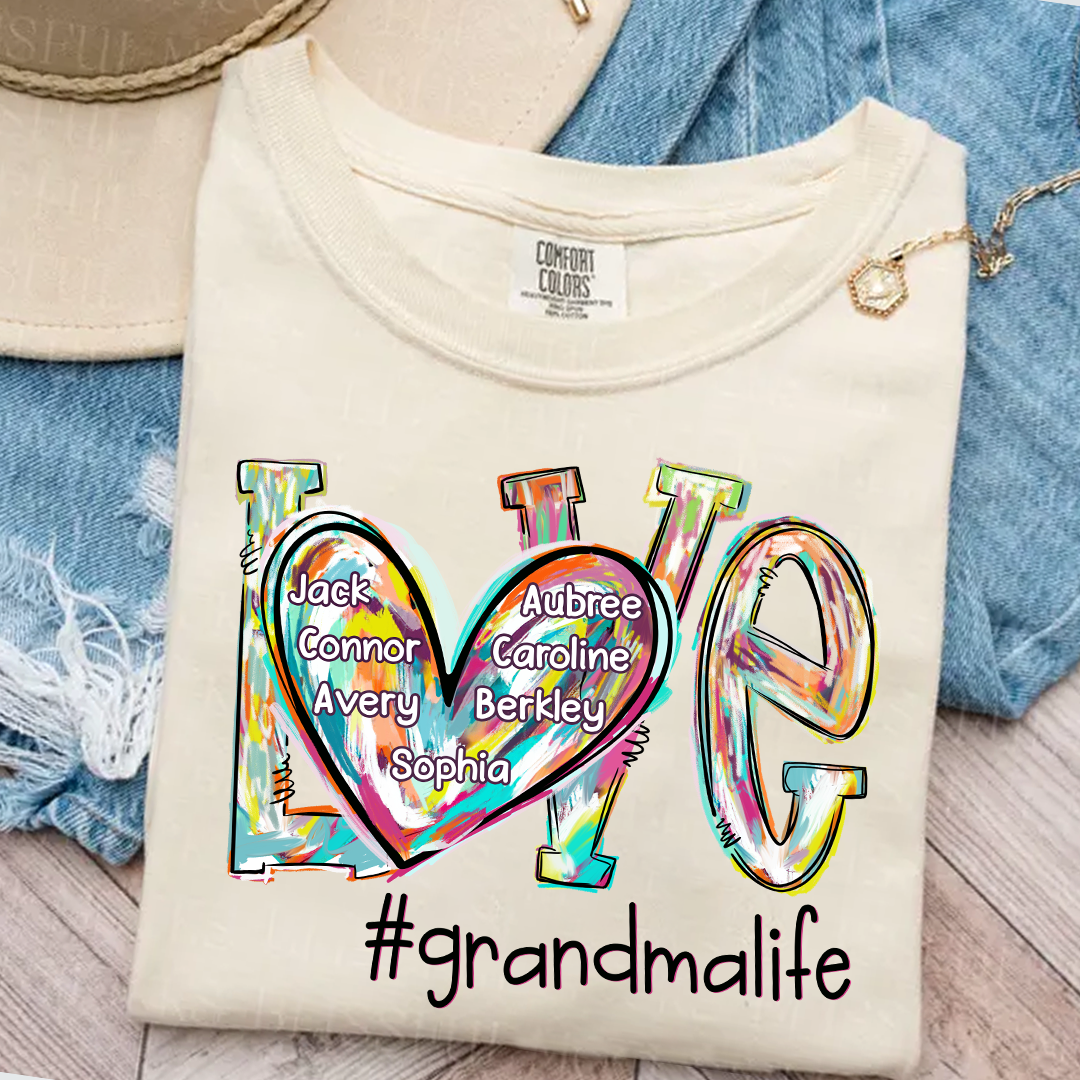 Comfort Colors® Love Grandma Color T-Shirt, Custom Grandma With Grandkids Shirt