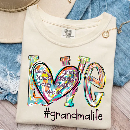 Comfort Colors® Love Grandma Color T-Shirt, Custom Grandma With Grandkids Shirt