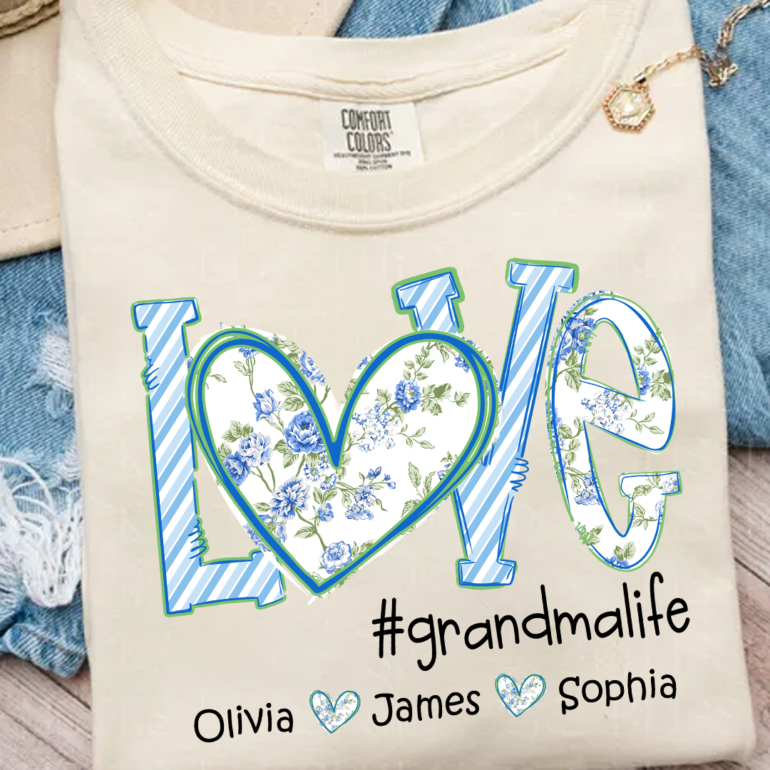 Love grandmalife Personalized Grandma Shirt - Floral Print Comfort Colors Tee - Custom Grandmother Gift with Grandkids' Names