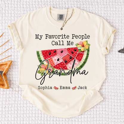 Comfort Colors® Custom Grandma Watermelon Shirt, Personalized Grandkids Names Shirt, Cute Summer Family Gift for Grandma Nana Mimi Gigi