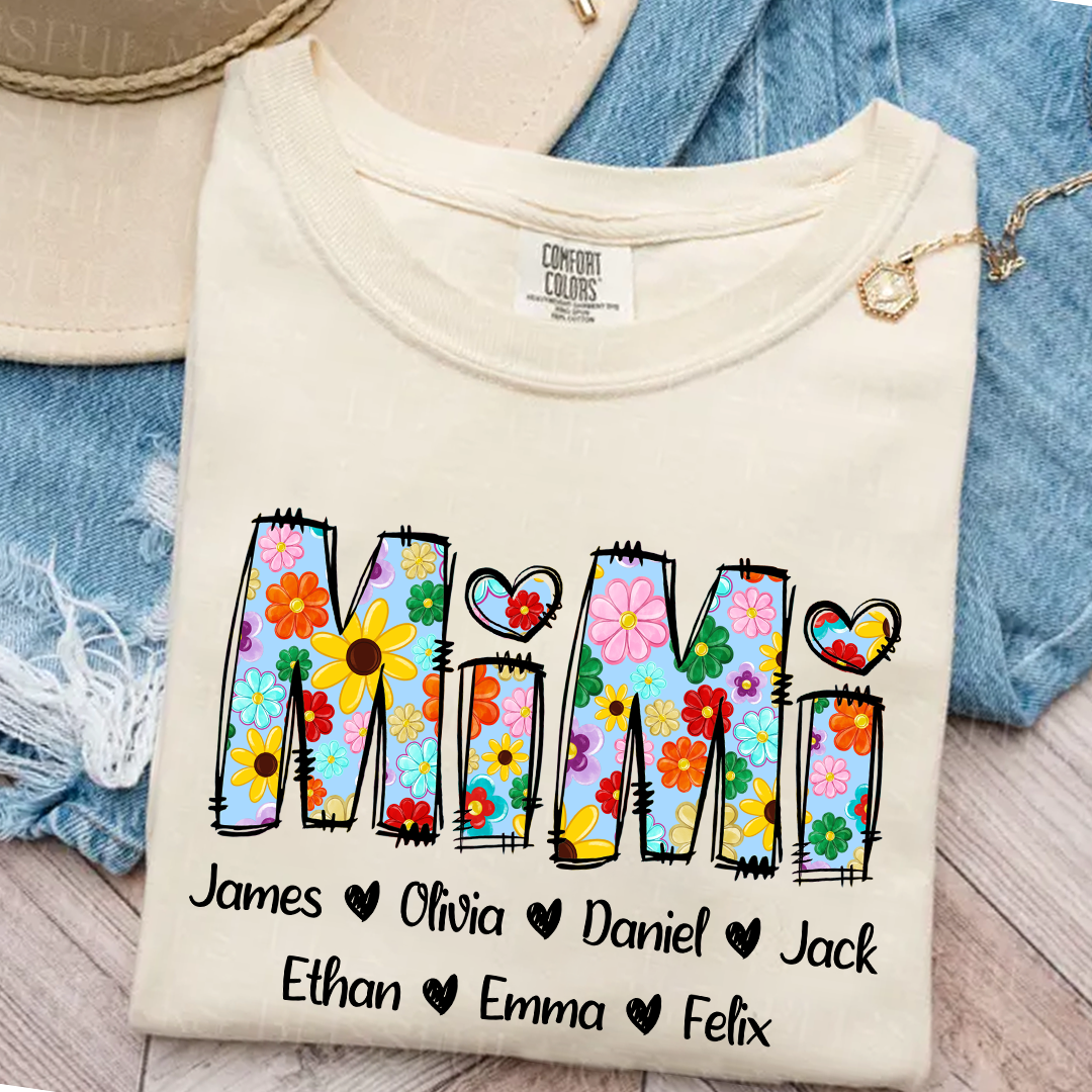 Comfort Colors® Mimi Art 2025 T-Shirt, Custom Grandma With Grandkids Shirt