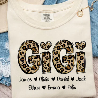 Comfort Colors® Personalize Gigi Leopard Shirt, Custom Grandma With Grandkids, Gift for Grandma Shirt